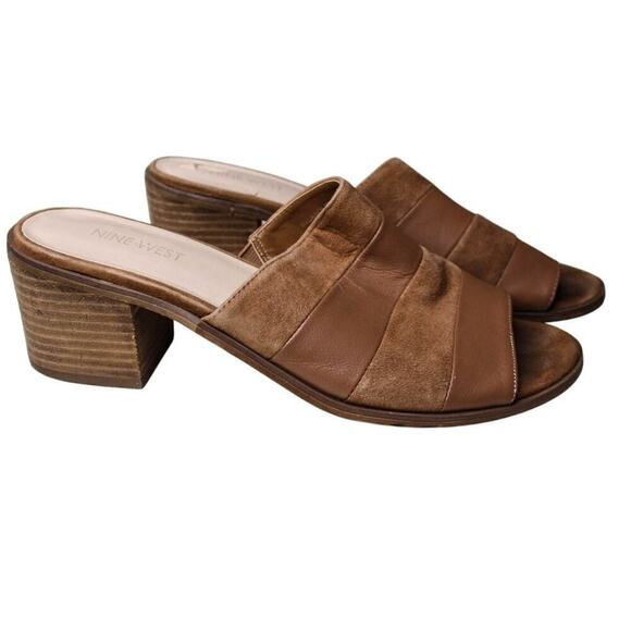 Nine West Ricasolio Sandals Open Toe Block Heel Brown Leather Suede 9M - Picture 3 of 6